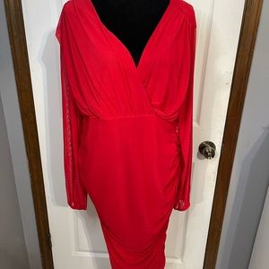 Plus Mesh Wrap Runched Midi Dress